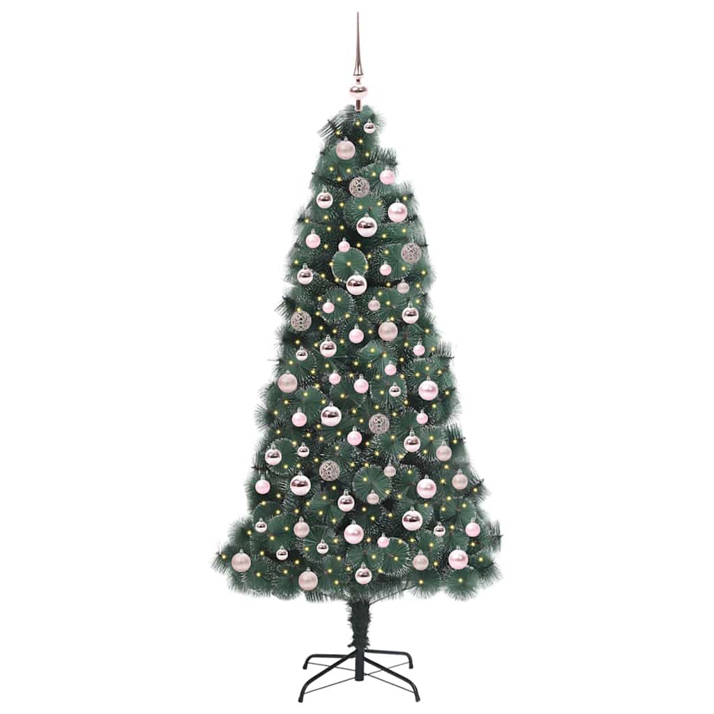 Kunstig Forbelyst Juletre med Kule Sett grønn 180 cm PET