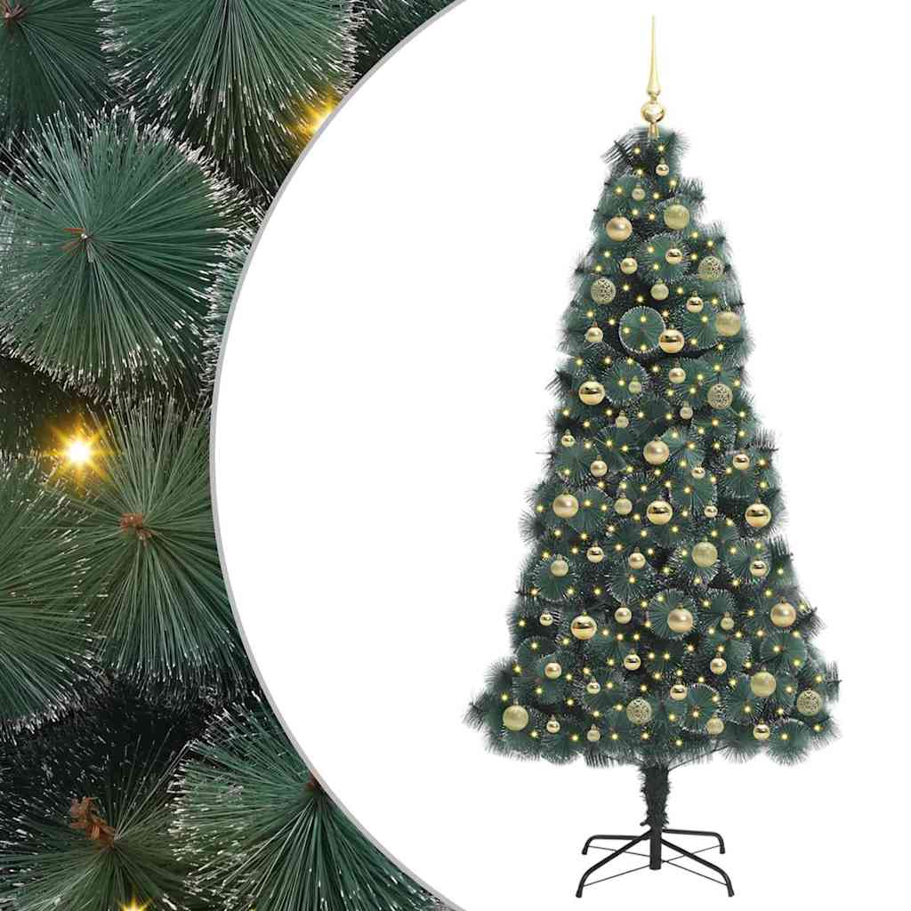 Kunstig forbelyst juletre med kule-sett grønn 180 cm PET