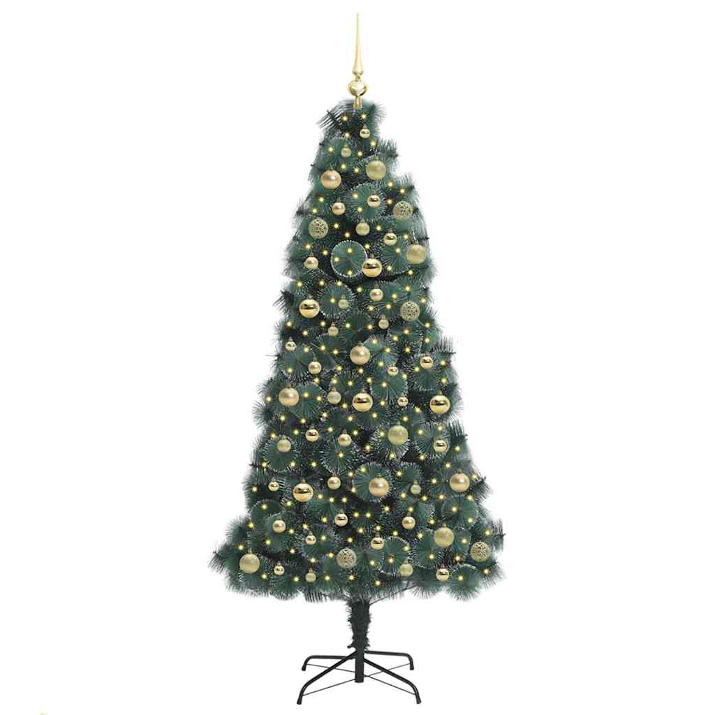 Kunstig forbelyst juletre med kule-sett grønn 180 cm PET
