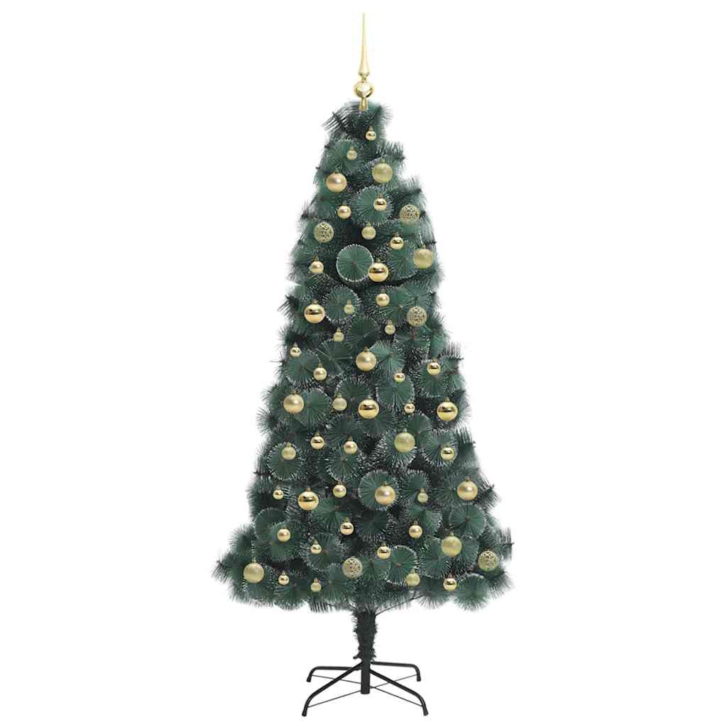 Kunstig forbelyst juletre med kule-sett grønn 180 cm PET