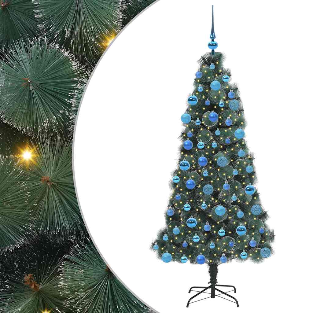 Kunstig forbelyst juletre med kulesett grønn 180 cm PET