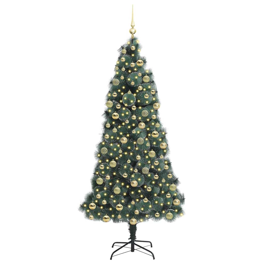 Kunstig Forbelyst Juletre med Kule Sett grønn 210 cm PET