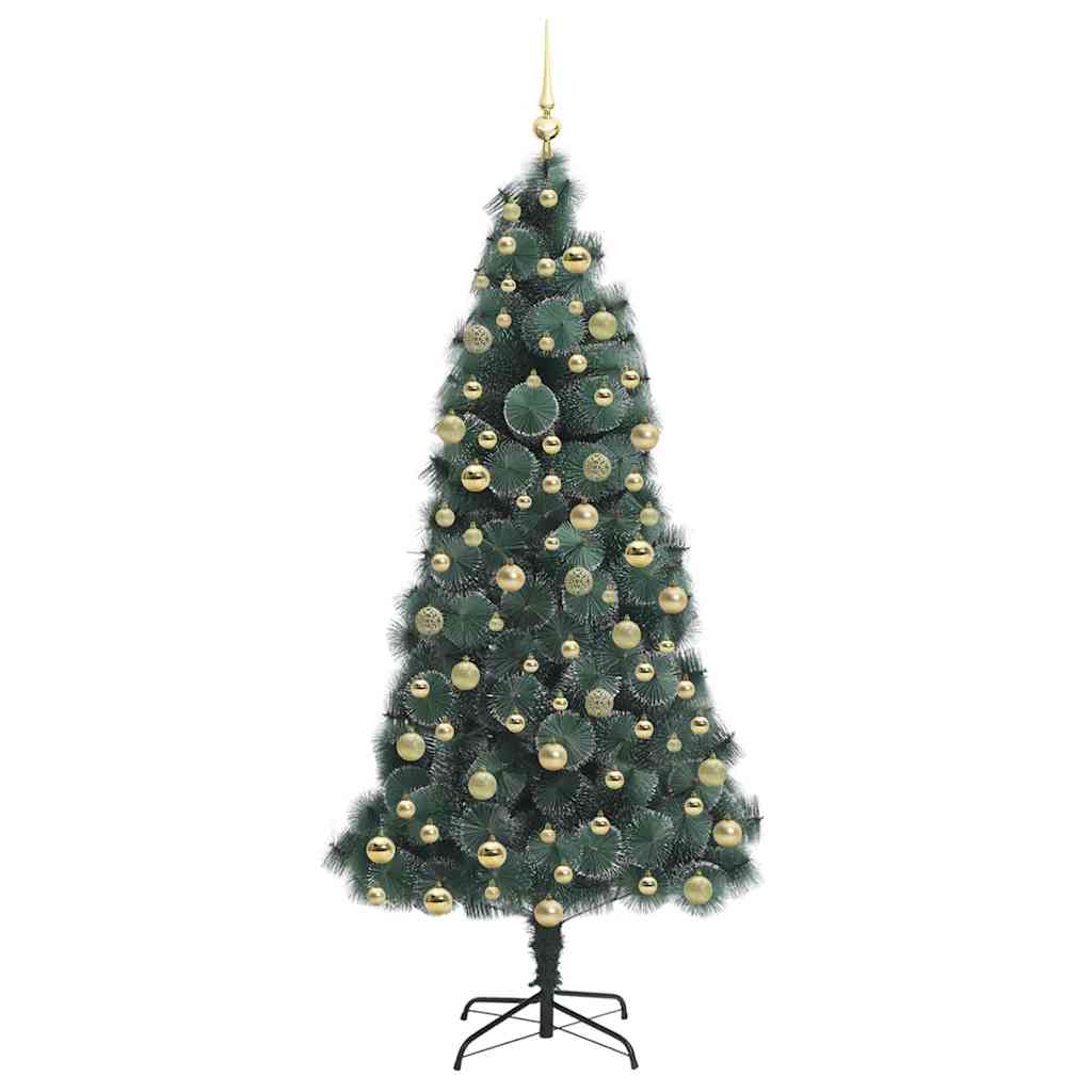 Kunstig Forbelyst Juletre med Kule Sett grønn 210 cm PET