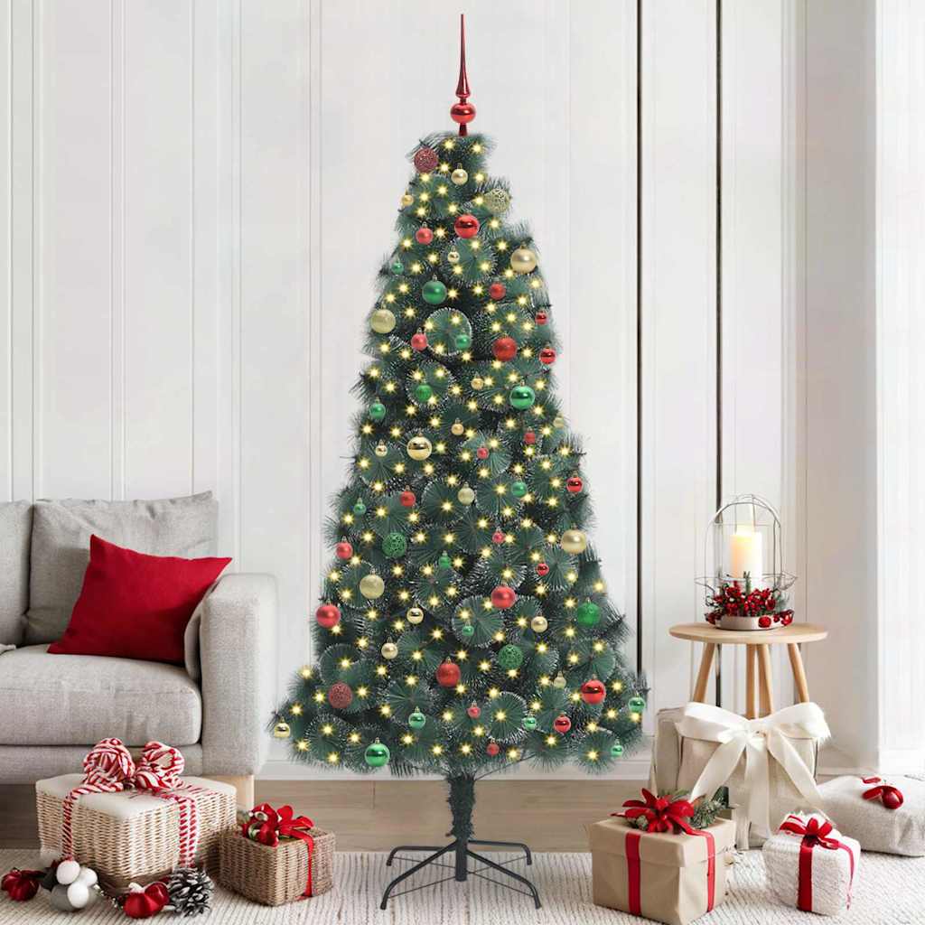 Kunstig Forbelyst Juletre med Kule Sett grønn 210 cm PET