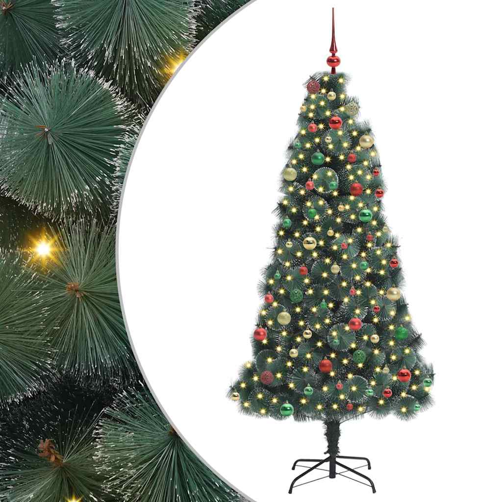 Kunstig Forbelyst Juletre med Kule Sett grønn 210 cm PET