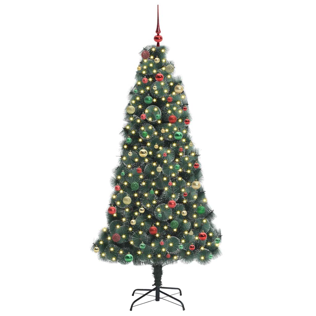Kunstig Forbelyst Juletre med Kule Sett grønn 210 cm PET