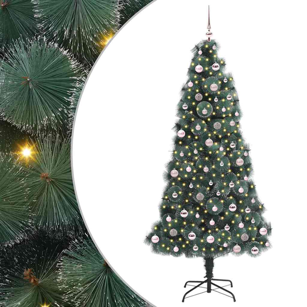 Kunstig forhåndsbelyst juletre med kulepakke grønn 240 cm PET