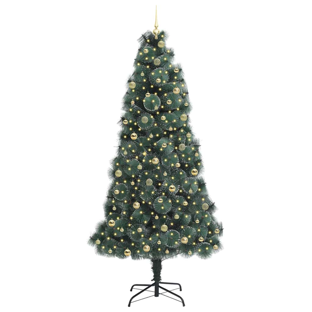 Kunstig forbelyst juletre med kule-sett grønn 240 cm PET