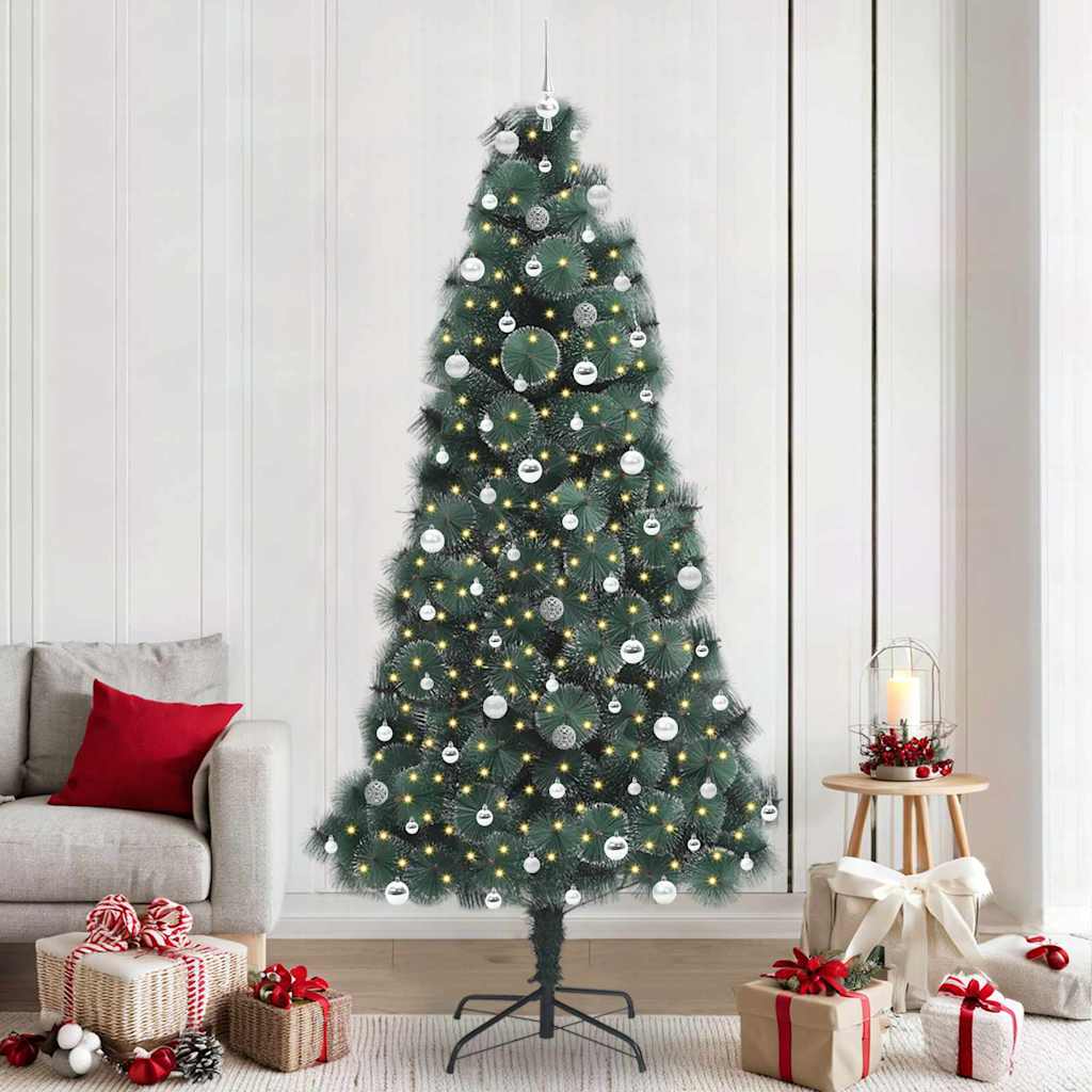 Kunstig Forbelyst Juletre med Kule Sett grønn 240 cm PET