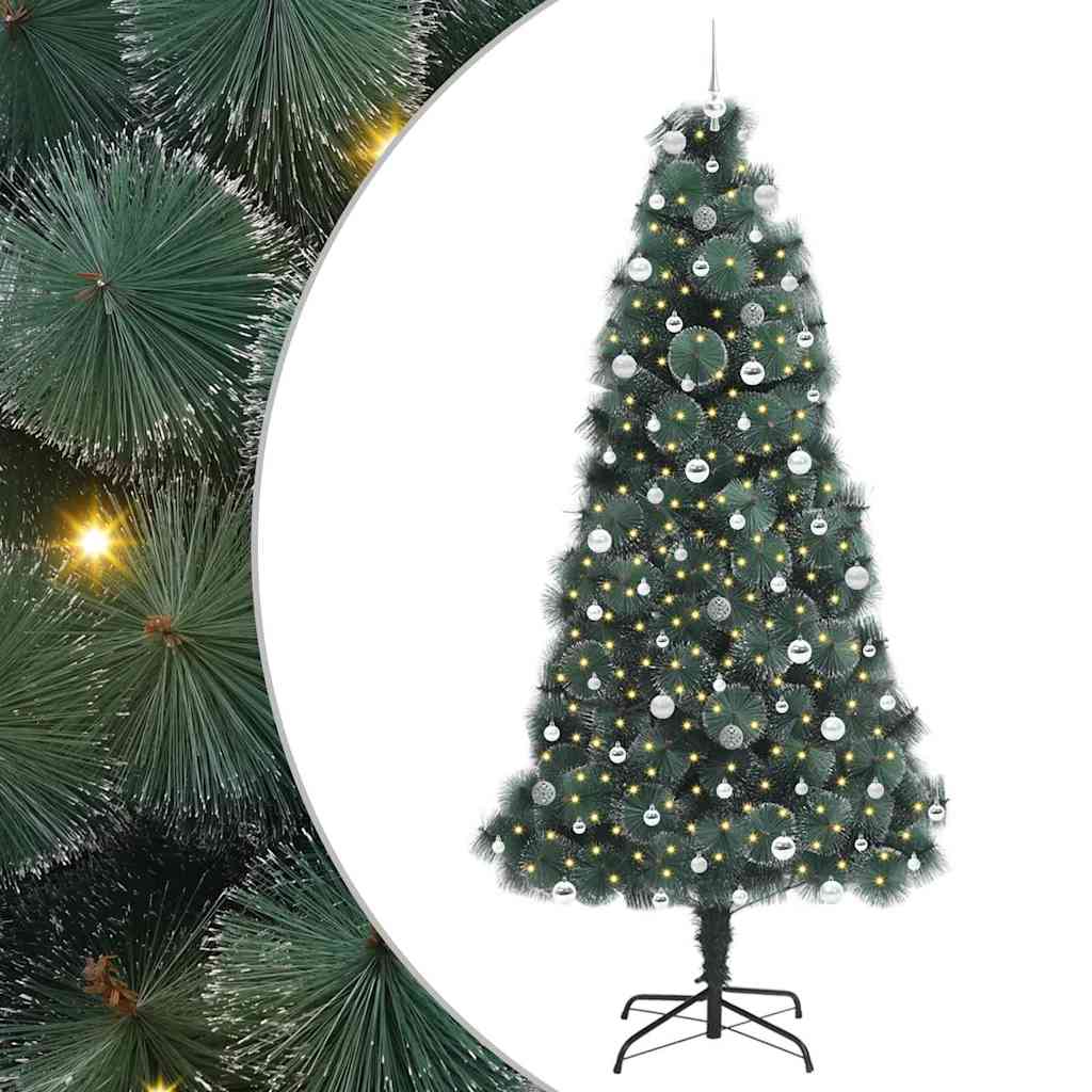 Kunstig Forbelyst Juletre med Kule Sett grønn 240 cm PET