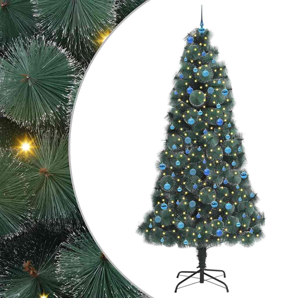 Kunstig forbelyst juletre med kule-sett grønn 240 cm PET
