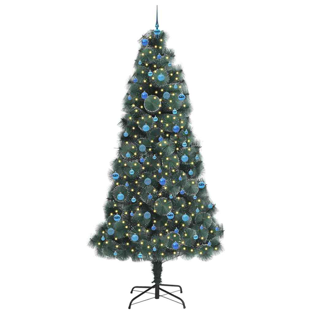 Kunstig forbelyst juletre med kule-sett grønn 240 cm PET