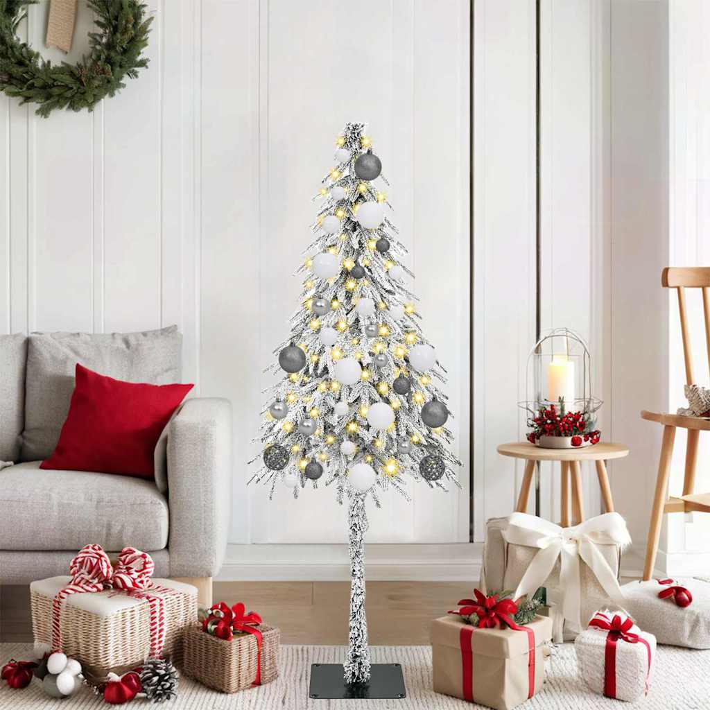 Juletre med LED -stripelys Hvit 120 cm PE