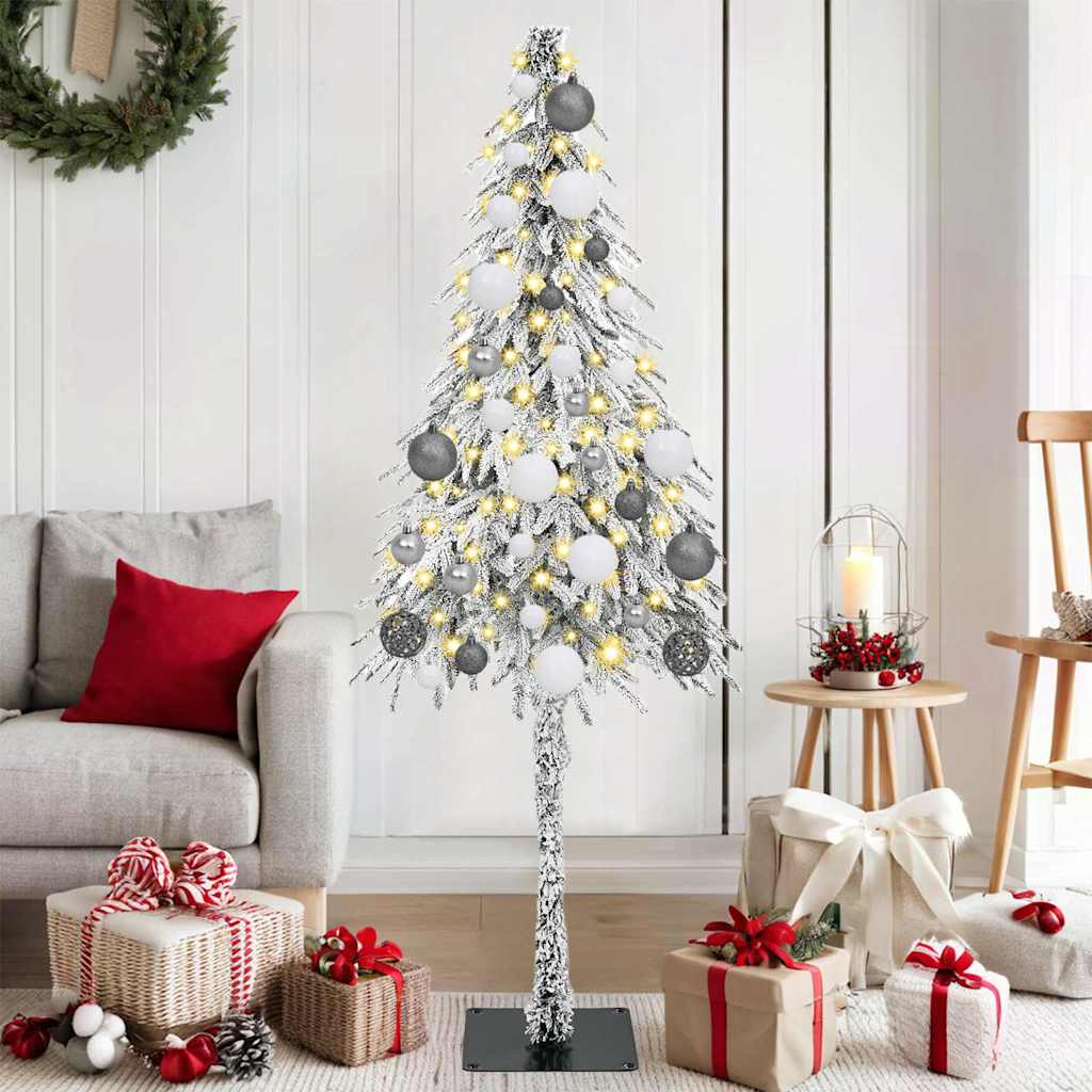 Juletre med LED -stripelys Hvit 150 cm PE