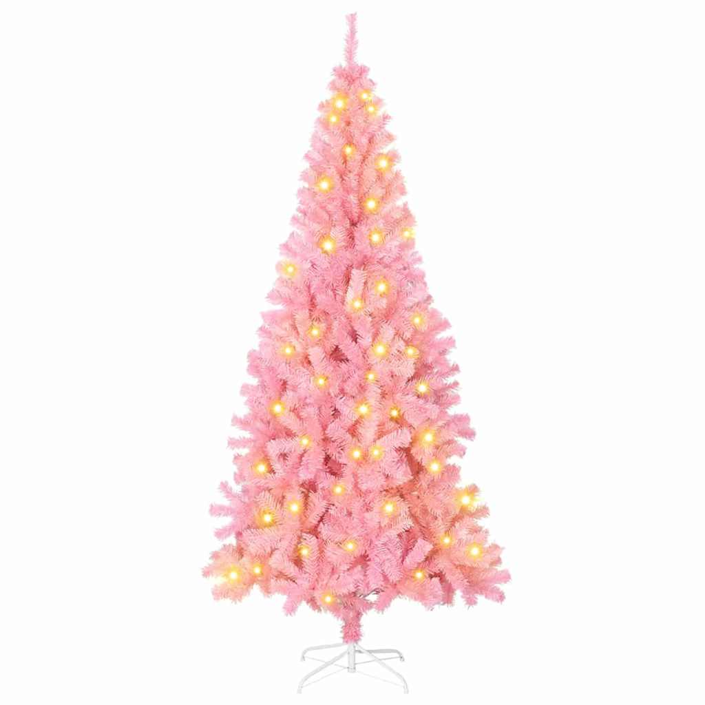 Kunstig juletre med LED -stripelys Rosa 180 cm PVC