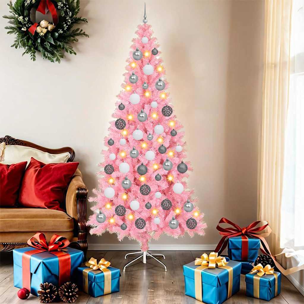 Kunstig juletre med LED -stripelys Rosa 180 cm PVC