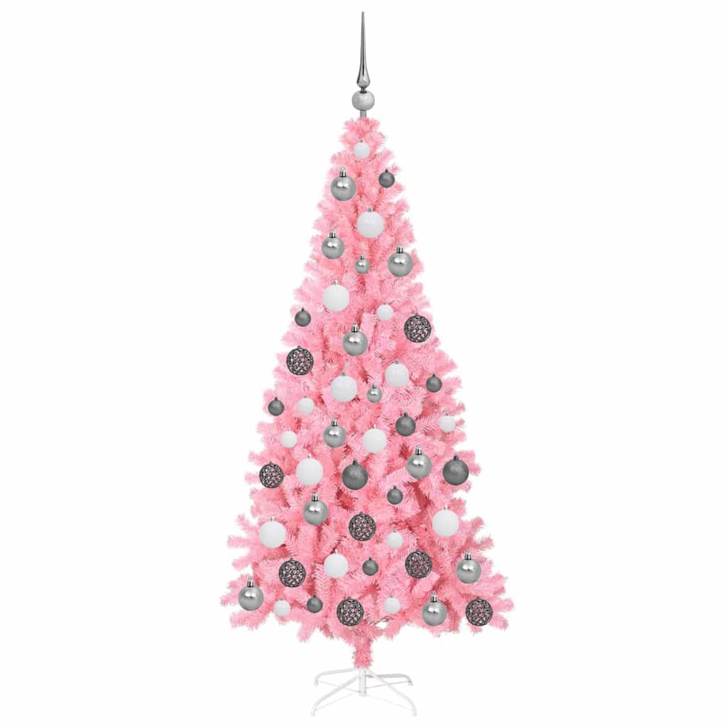 Kunstig juletre med LED -stripelys Rosa 180 cm PVC