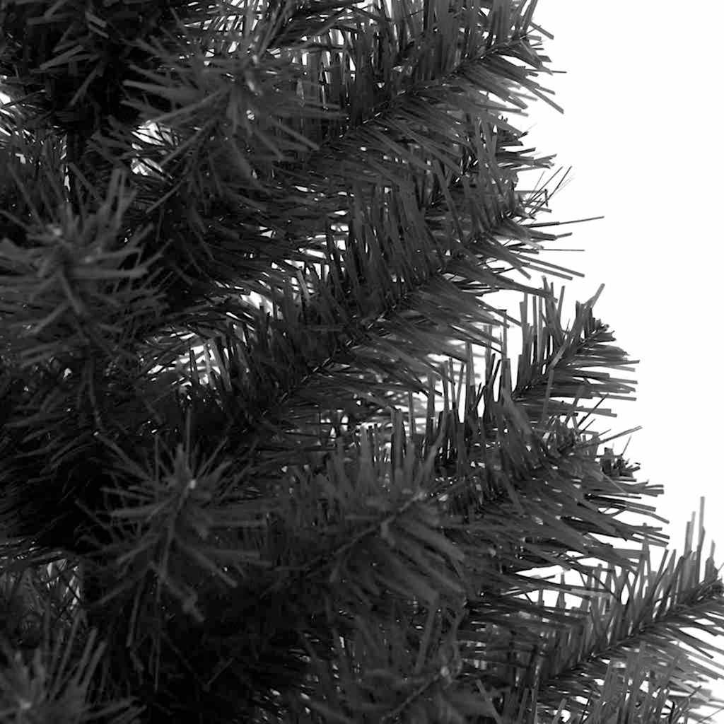 Kunstig juletre med LED -stripelys Svart 180 cm PVC