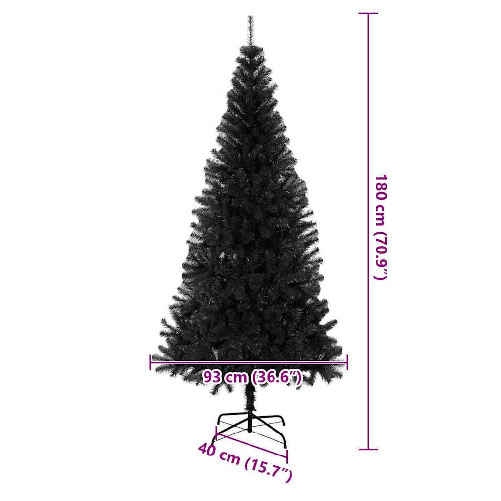 Kunstig juletre med LED -stripelys Svart 180 cm PVC