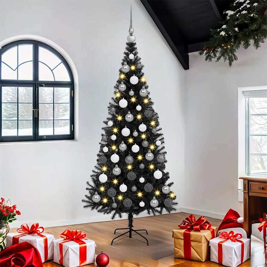 Kunstig juletre med LED -stripelys Svart 180 cm PVC