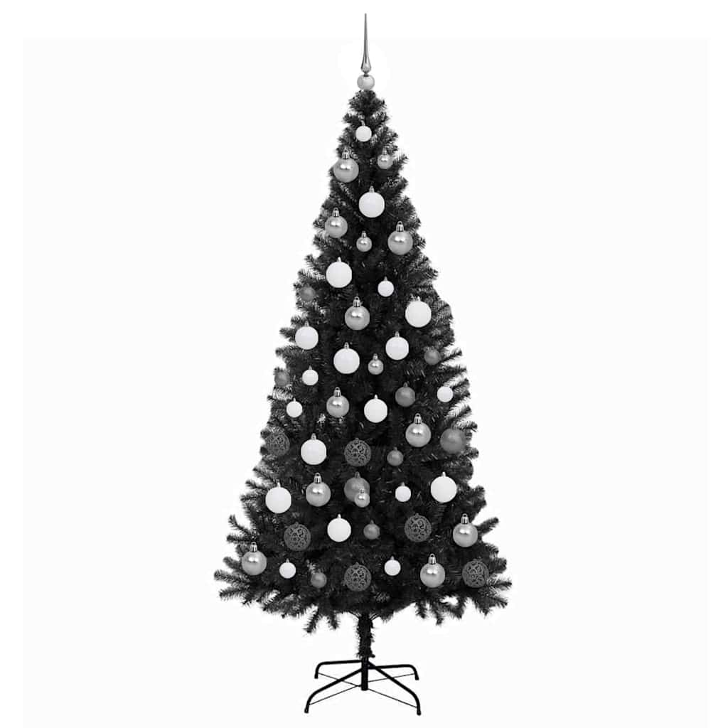 Kunstig juletre med LED -stripelys Svart 180 cm PVC