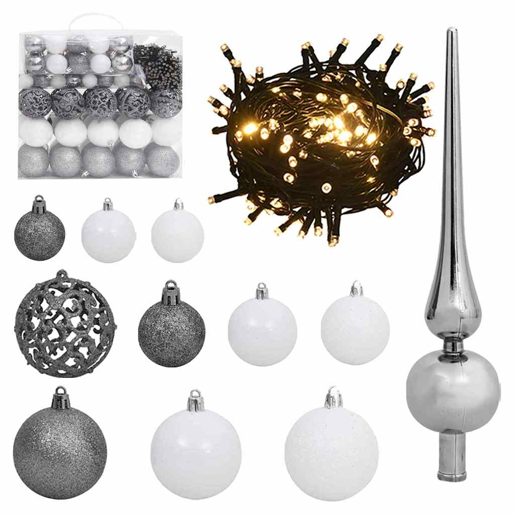 Kunstig juletre med LED -stripelys Svart 180 cm PVC