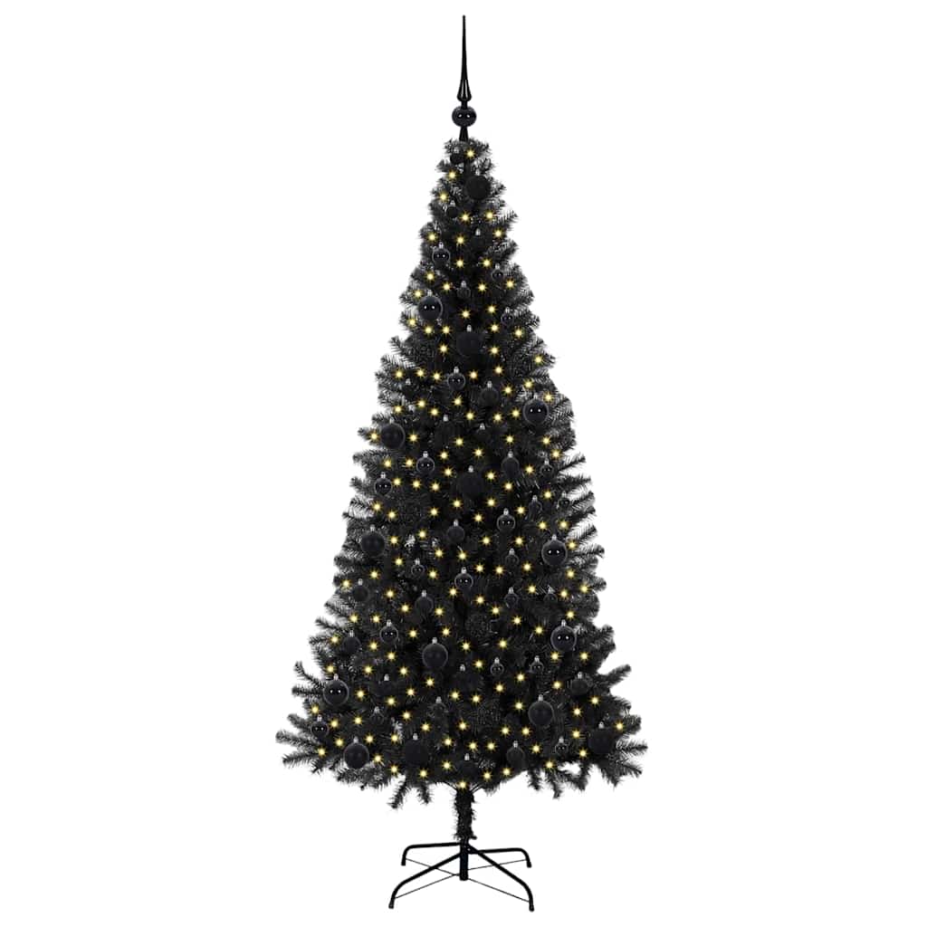 Juletre med 300 LED med stativ Svart 180 cm PVC