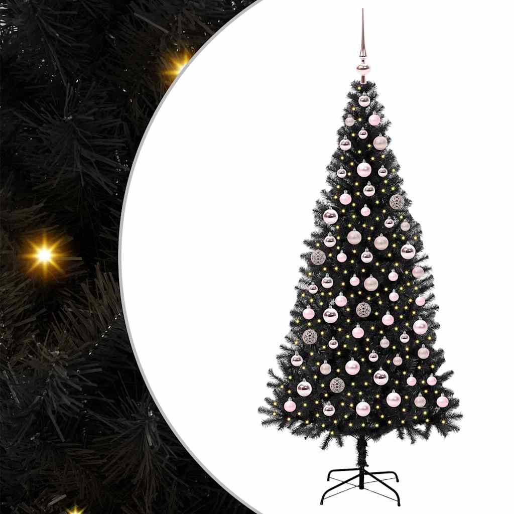 Juletre med 300 LED med stativ Svart 180 cm PVC