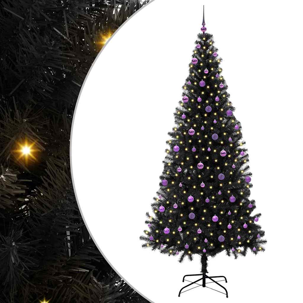 Juletre med 300 LED med stativ Svart 240 cm PVC