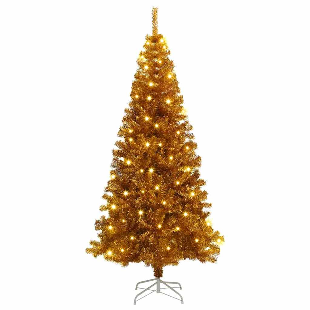 Kunstig juletre med LED -stripelys Gull 180 cm PET