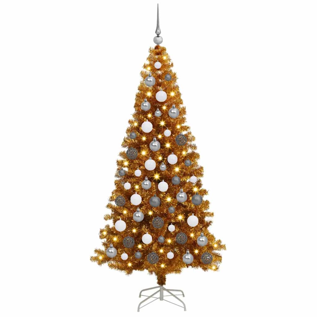 Kunstig juletre med LED -stripelys Gull 180 cm PET