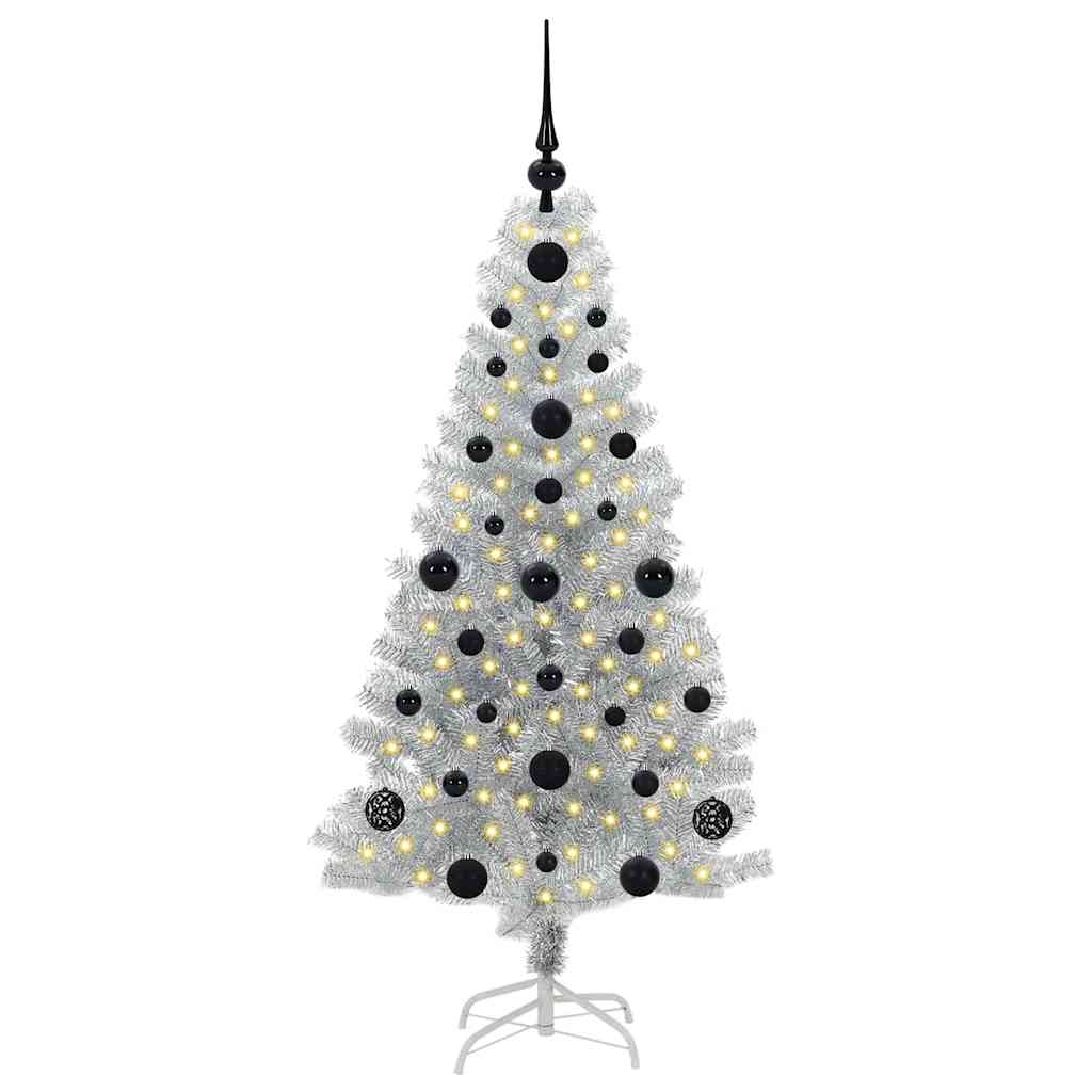 Juletre med 150 LED med stativ sølv 120 cm PET