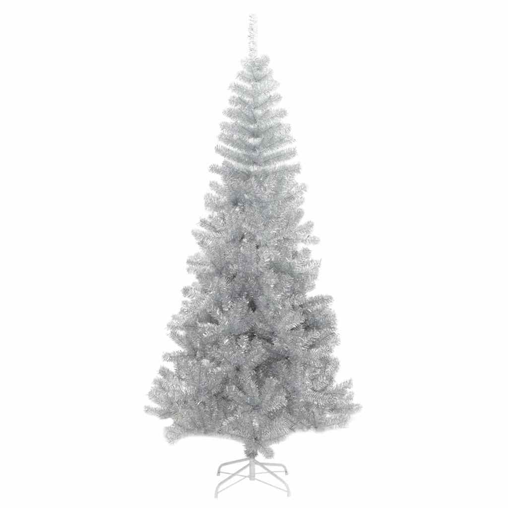 Kunstig juletre med LED -stripelys sølv 180 cm PET