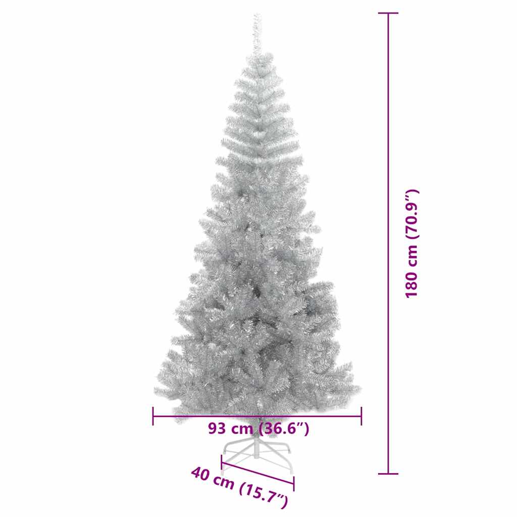 Kunstig juletre med LED -stripelys sølv 180 cm PET