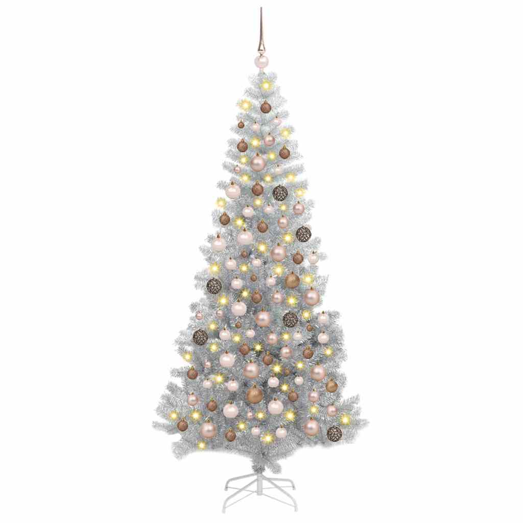 Kunstig juletre med 300 LED med stativ sølv 180 cm PET
