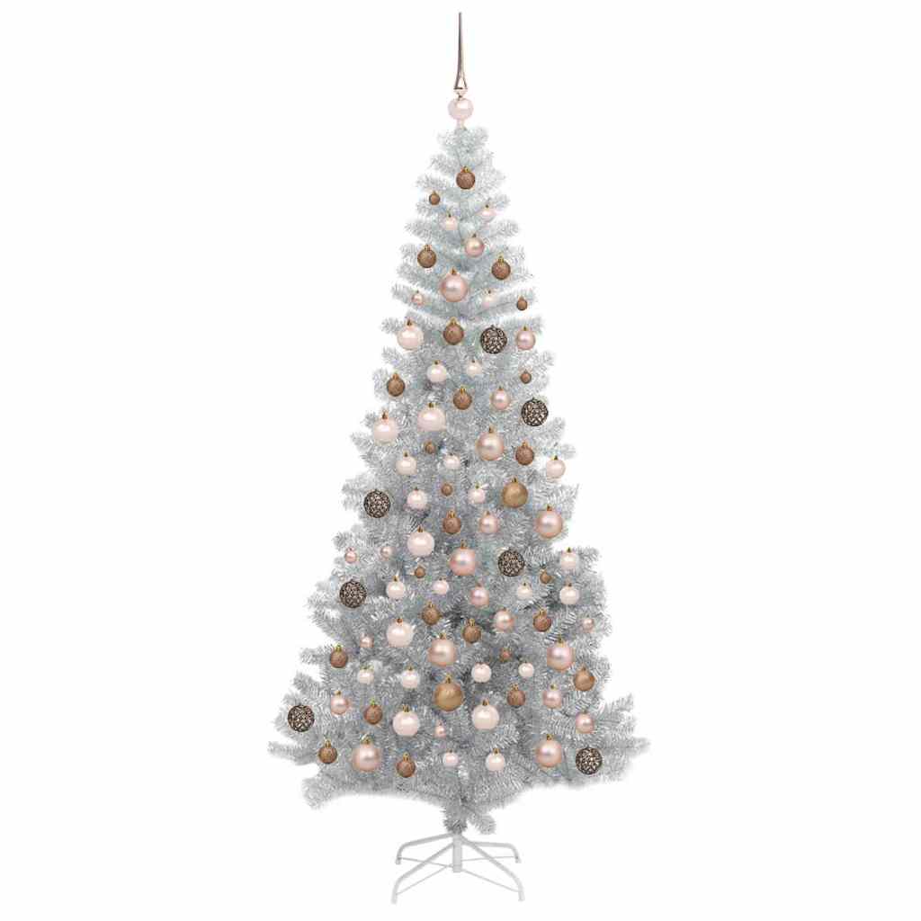 Kunstig juletre med 300 LED med stativ sølv 180 cm PET