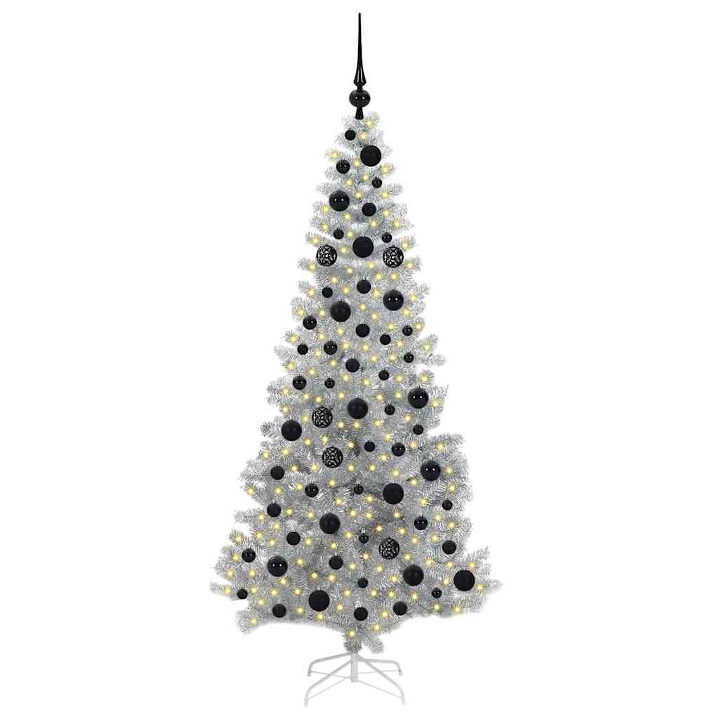 Juletre med 300 LED med stativ sølv 180 cm PET