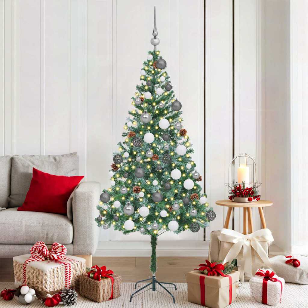 Kunstig Juletre med dekorative strenglys grønn 180cm PVC