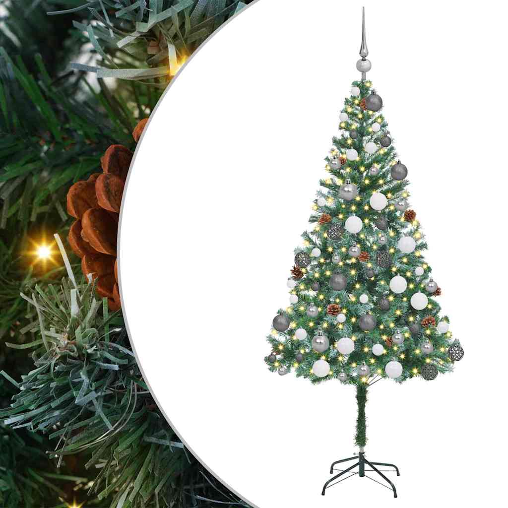 Kunstig Juletre med dekorative strenglys grønn 180cm PVC