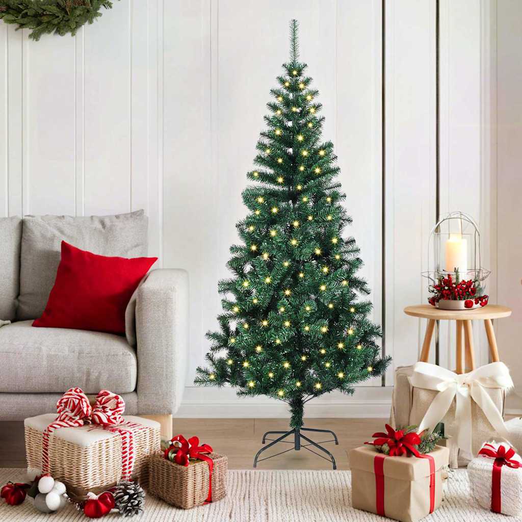 Kunstig juletre med dekorative strenglys grønn 150 cm PVC