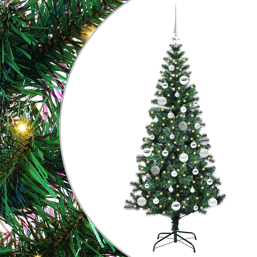 Kunstig Forhåndsopplyst Juletre grønn 150cm PVC og metall