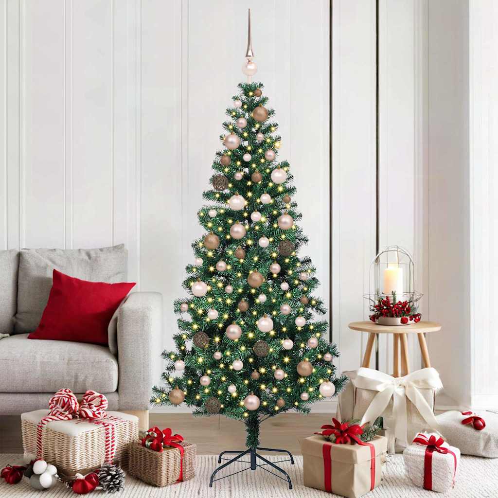 Kunstigjuletre med 300 LED med stativ grønn 180cm PVC