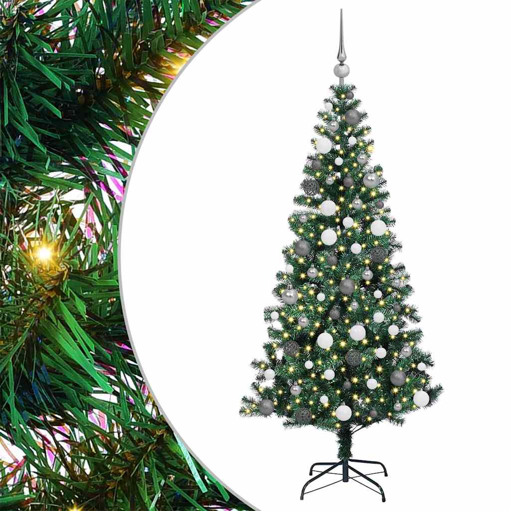 Kunstigjuletre med dekorative strenglys grønn 180cm PVC