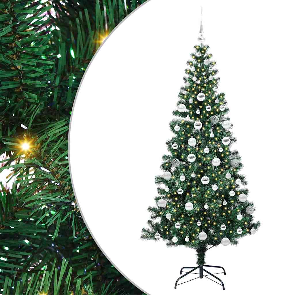 Kunstig Forhåndsopplyst Juletre grønn 180 cm PVC og metall