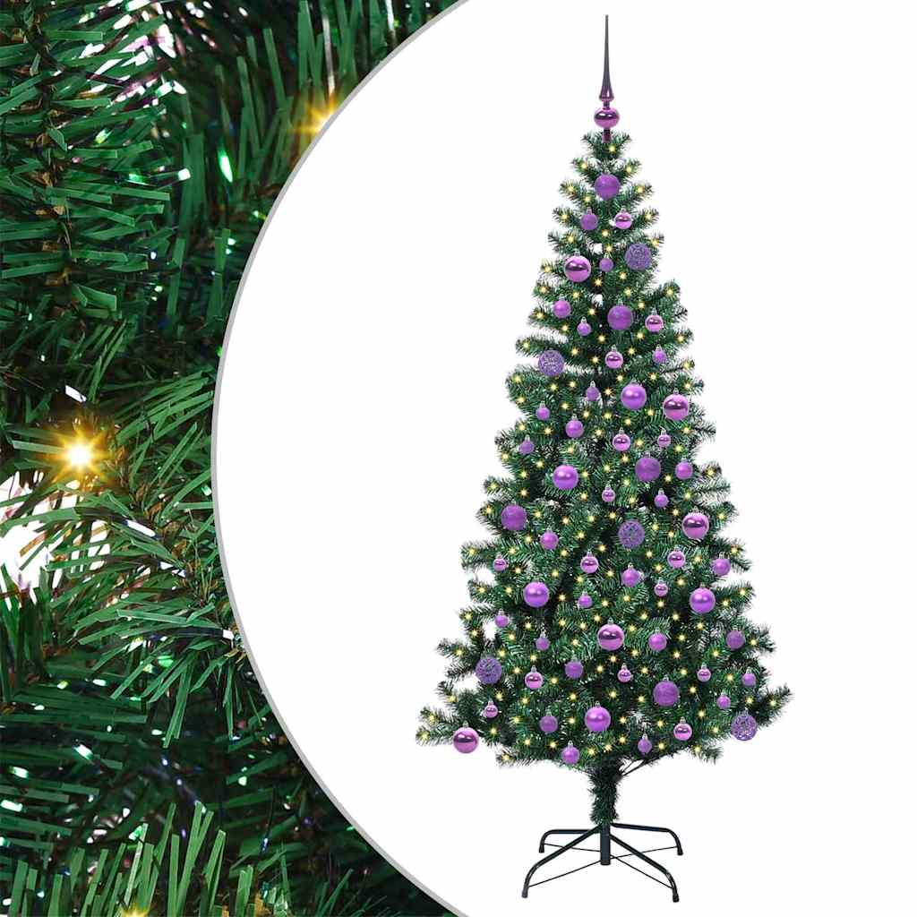 Kunstig Forhåndsopplyst Juletre grønn 180 cm PVC og metall
