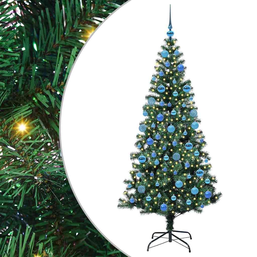 Kunstig Forhåndsopplyst Juletre grønn 180 cm PVC og metall