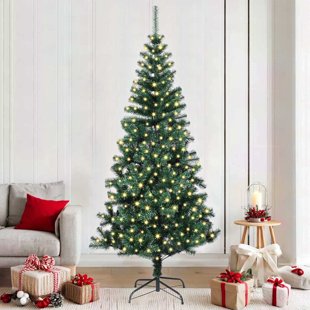 Kunstigjuletre med dekorative strenglys grønn 210cm PVC