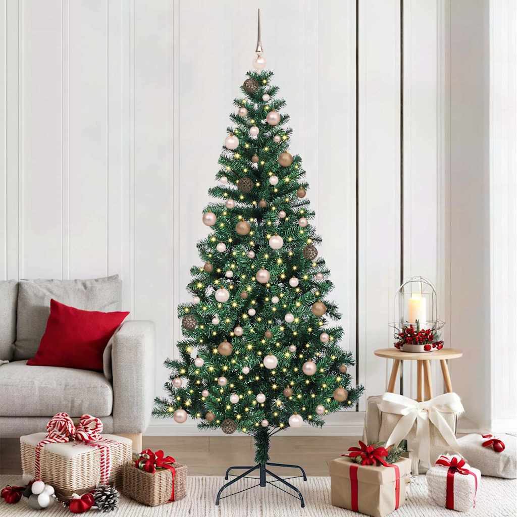 Kunstigjuletre med 300 LED med stativ grønn 210cm PVC
