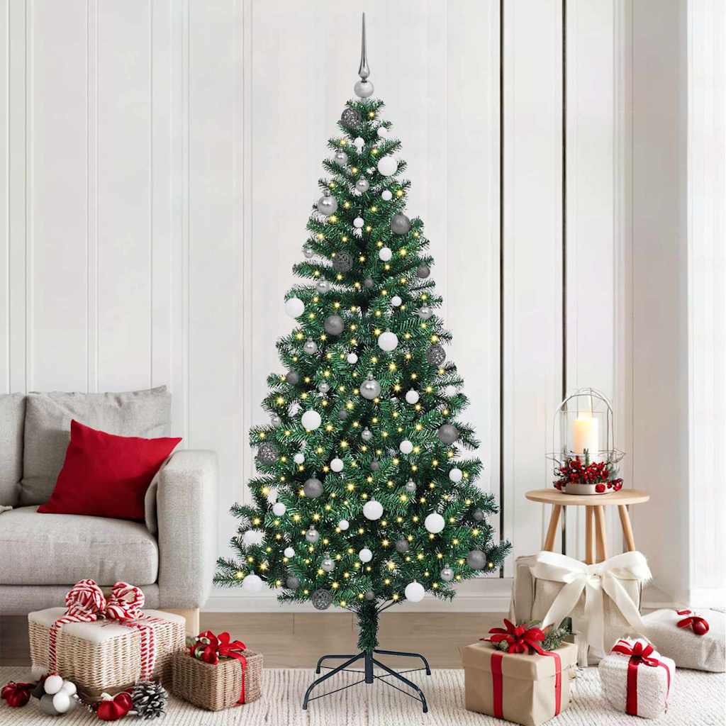 Kunstigjuletre med dekorative strenglys grønn 210cm PVC