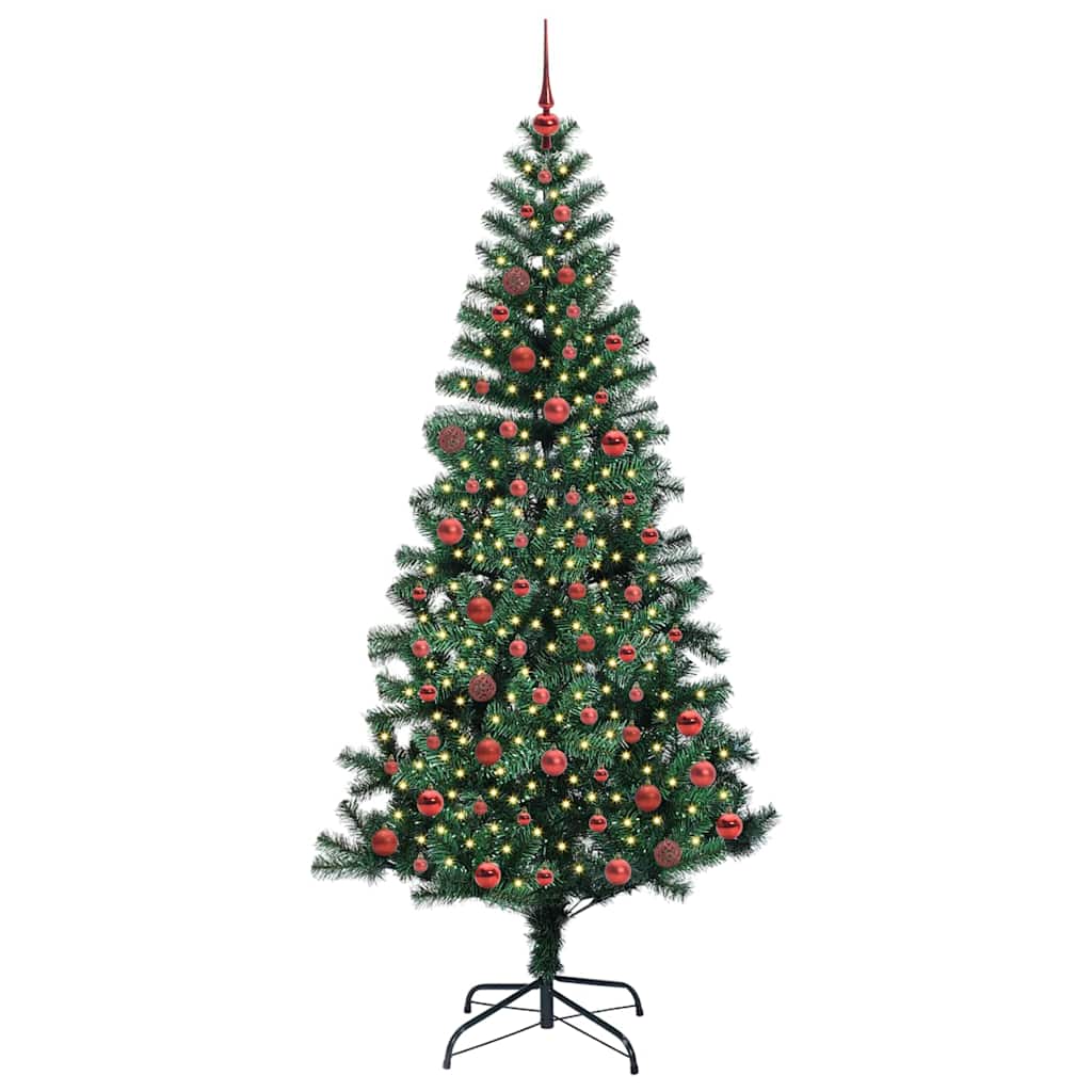 Kunstig Forhåndsopplyst Juletre grønn 210 cm PVC og metall
